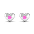 Pink Sapphire Heart Stud Earrings in Gypsy Setting Pink Sapphire - ( AAA ) - Quality - Rosec Jewels