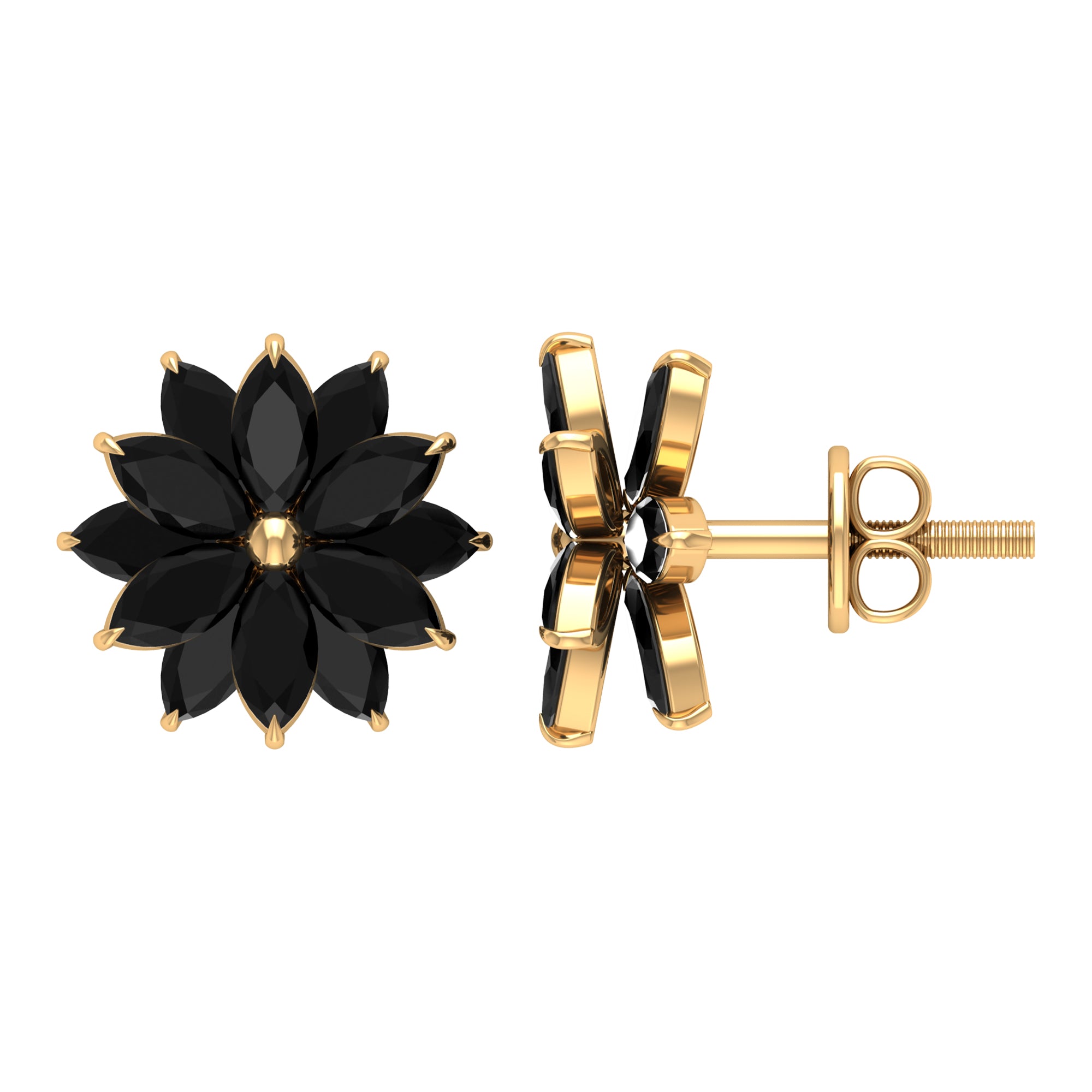 3 CT Marquise Shape Black Onyx Floral Statement Stud Earrings Black Onyx - ( AAA ) - Quality - Rosec Jewels