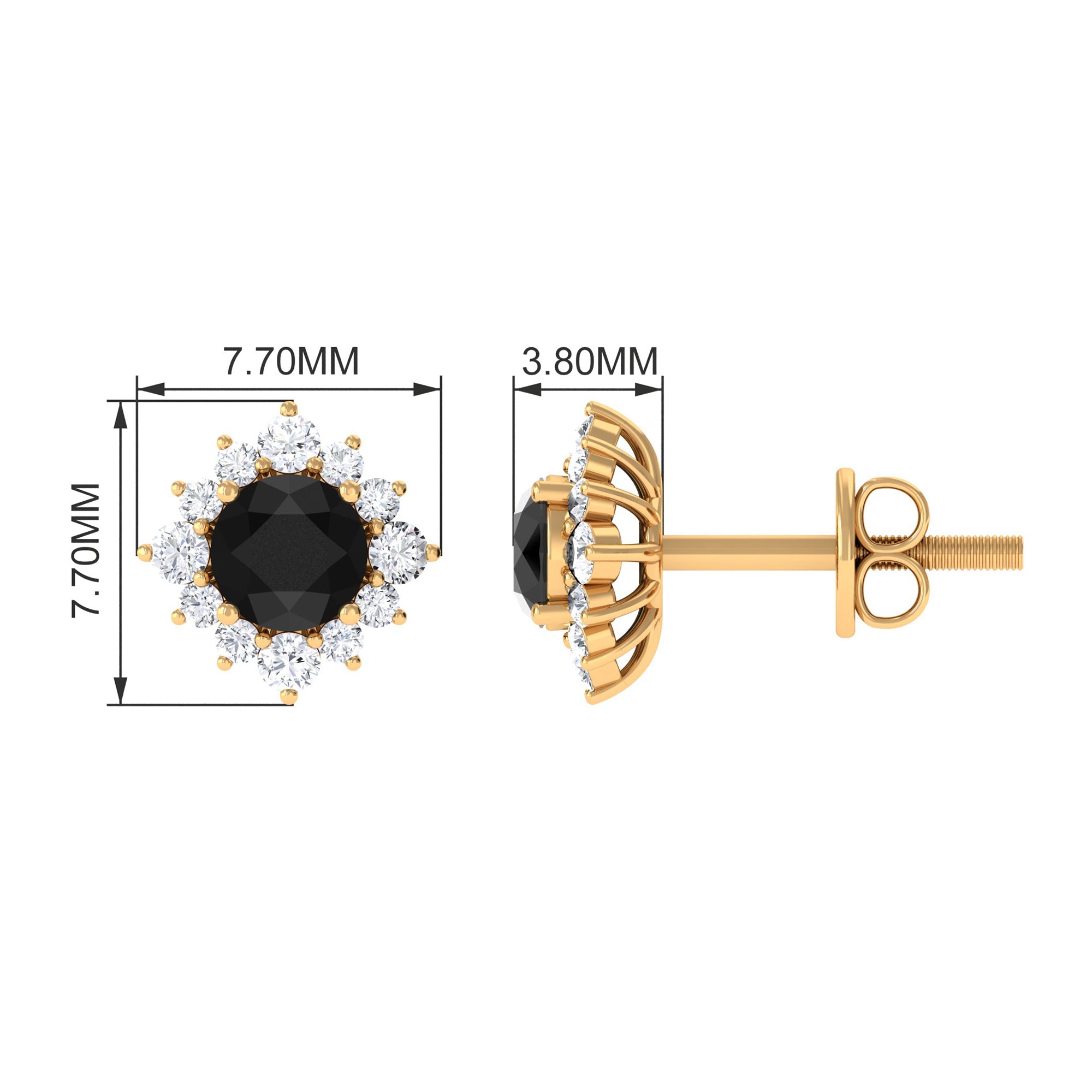 Round Created Black Diamond Classic Halo Stud Earrings with Diamond Lab Created Black Diamond - ( AAAA ) - Quality - Rosec Jewels