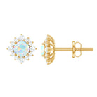 1 CT Classic Ethiopian Opal Stud Earrings with Diamond Halo Ethiopian Opal - ( AAA ) - Quality - Rosec Jewels