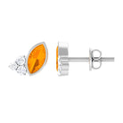 3/4 CT Marquise Cut Fire Opal Stud Earrings with Diamond Trio Fire Opal - ( AAA ) - Quality - Rosec Jewels