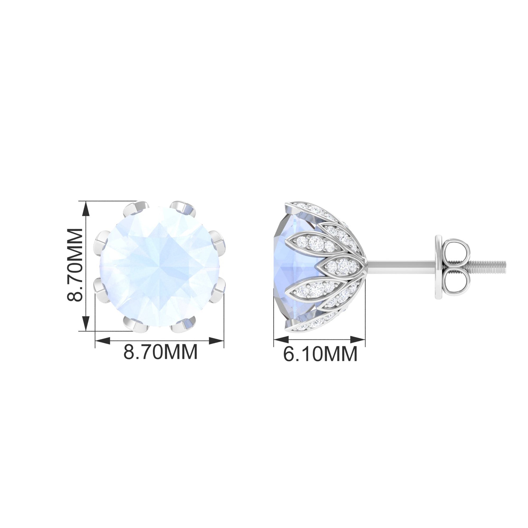 2.25 CT Natural Moonstone Solitaire Bridal Stud Earrings with Diamond Moonstone - ( AAA ) - Quality - Rosec Jewels