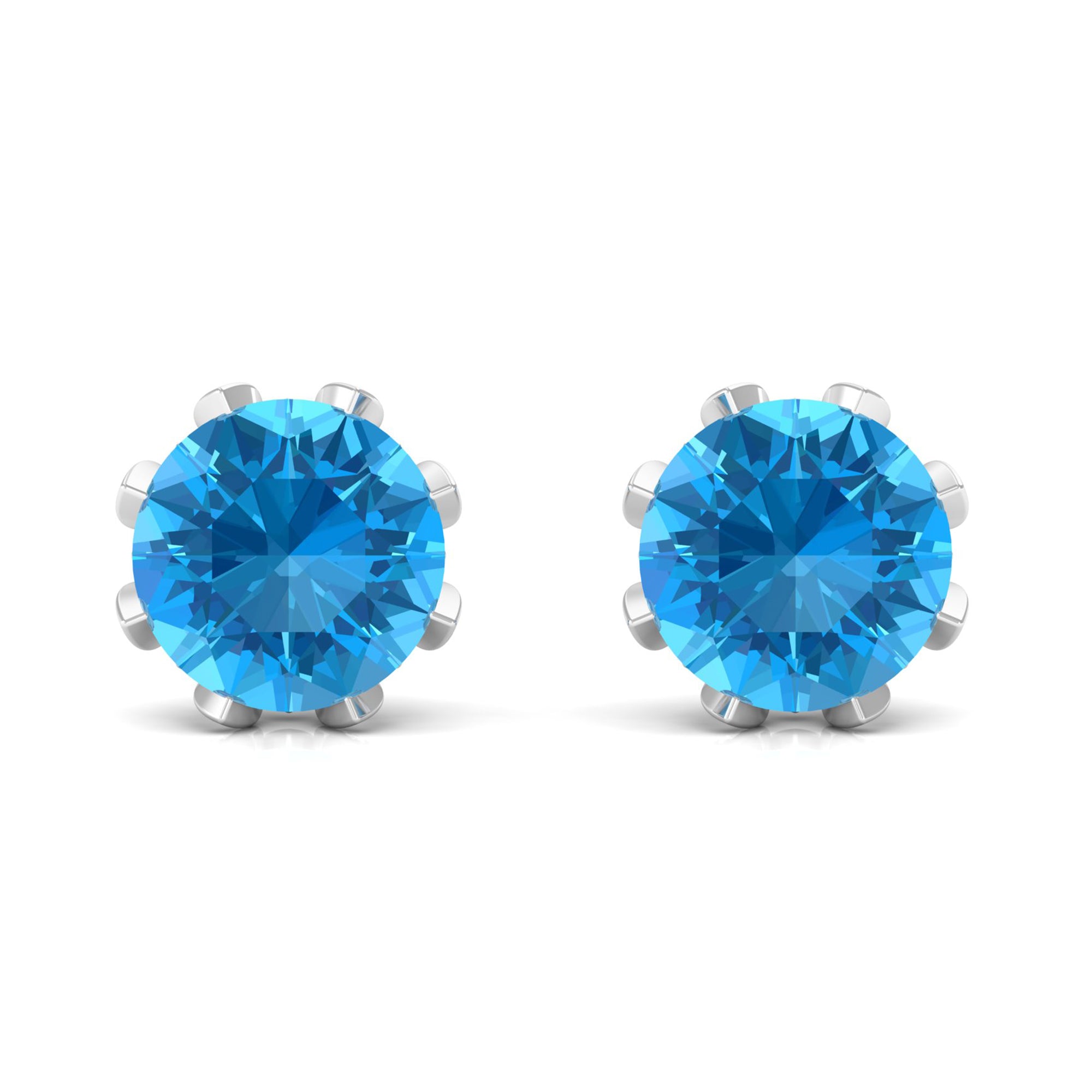 Swiss Blue Topaz Flower Bridal Stud Earrings with Diamond Swiss Blue Topaz - ( AAA ) - Quality - Rosec Jewels