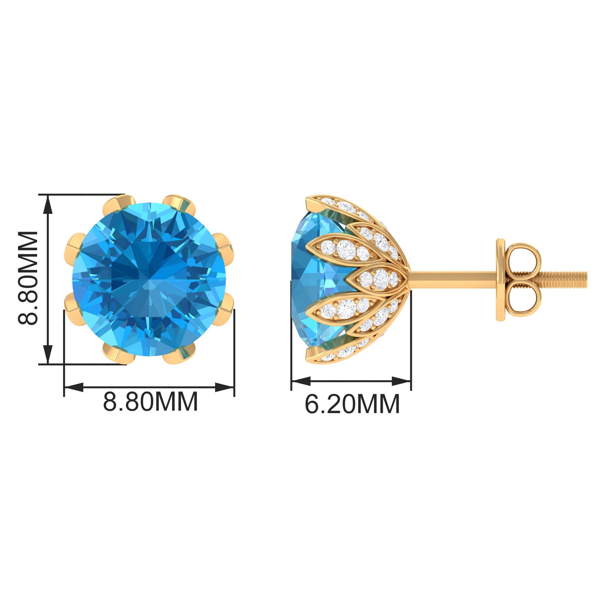 Swiss Blue Topaz Flower Bridal Stud Earrings with Diamond Swiss Blue Topaz - ( AAA ) - Quality - Rosec Jewels