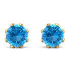 Swiss Blue Topaz Flower Bridal Stud Earrings with Diamond Swiss Blue Topaz - ( AAA ) - Quality - Rosec Jewels