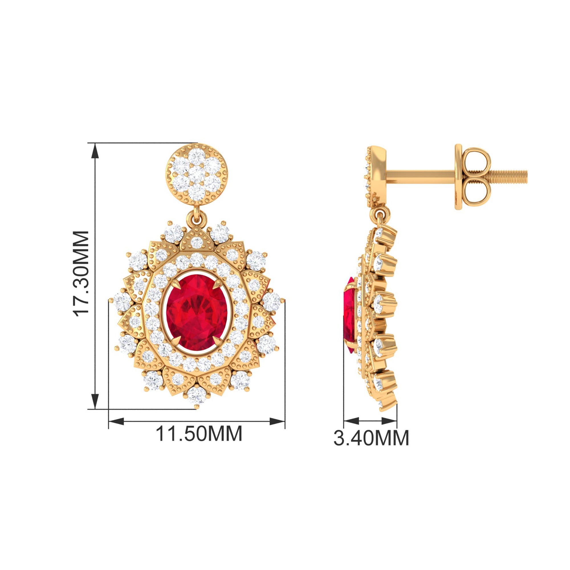 1.50 CT Created Ruby and Diamond Bridal Drop Earrings Lab Created Ruby - ( AAAA ) - Quality - Rosec Jewels