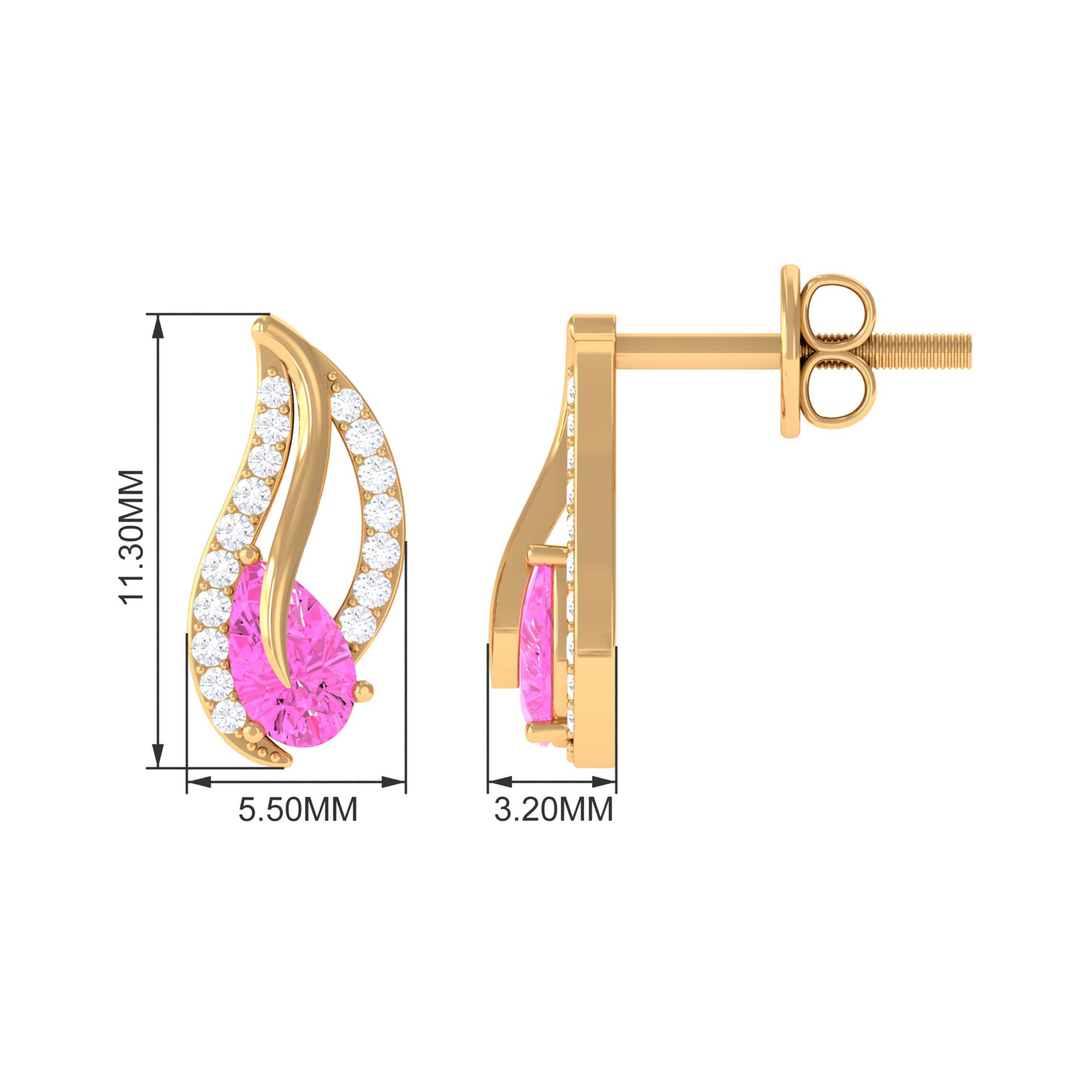 Pear Shape Pink Sapphire and Diamond Leaf Stud Earrings Pink Sapphire - ( AAA ) - Quality - Rosec Jewels