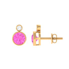 Bezel Set Round Pink Sapphire and Diamond Solitaire Stud Earrings Pink Sapphire - ( AAA ) - Quality - Rosec Jewels