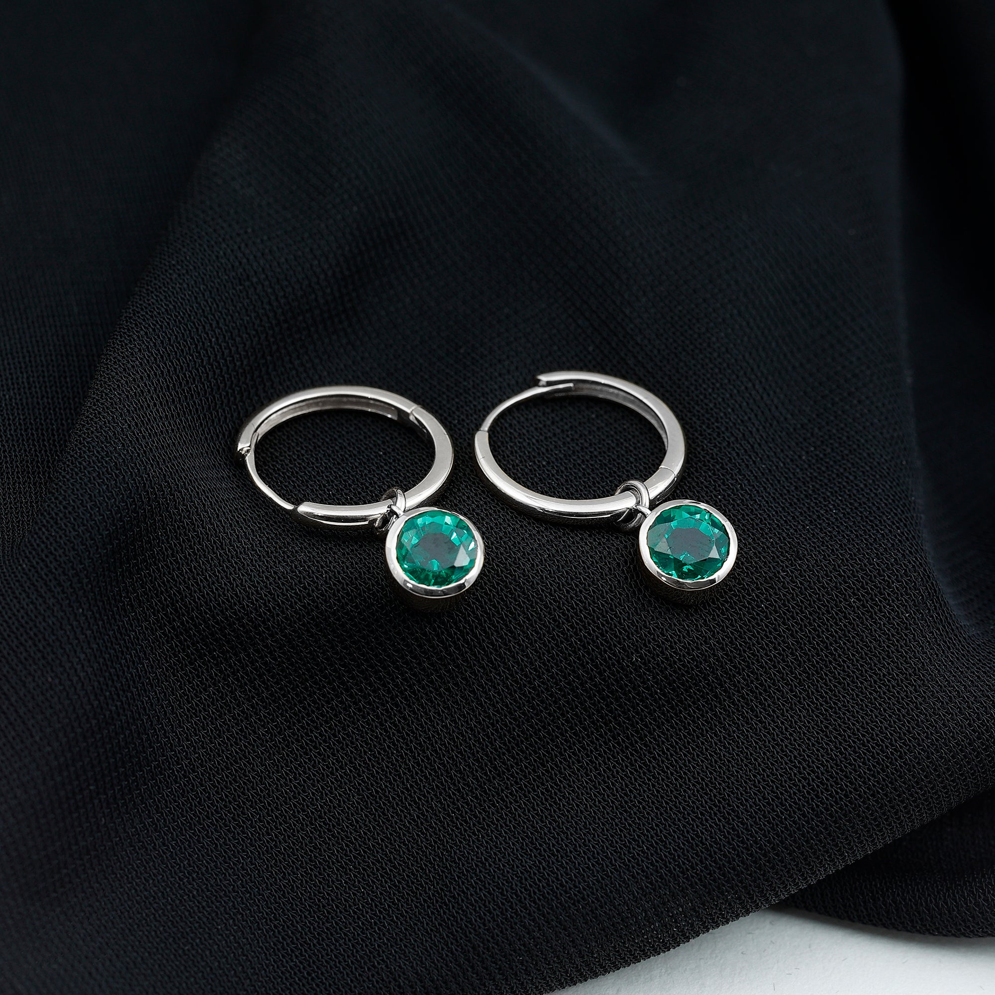 1.5 CT Bezel Set Created Emerald and Gold Hinged Hoop Earrings Lab Created Emerald - ( AAAA ) - Quality - Rosec Jewels