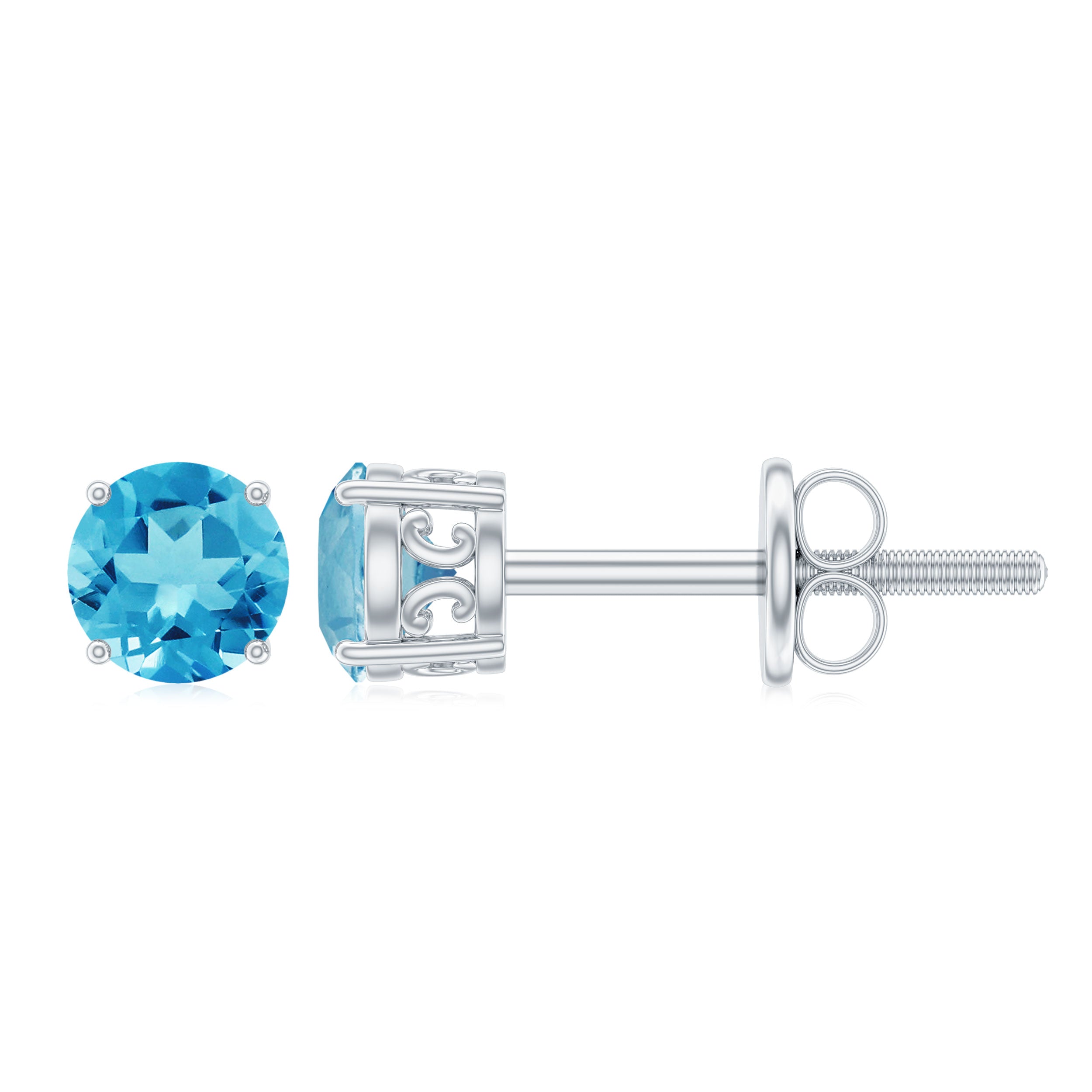 Swiss Blue Topaz Solitaire Stud Earrings in 4 Prong Setting Swiss Blue Topaz - ( AAA ) - Quality - Rosec Jewels