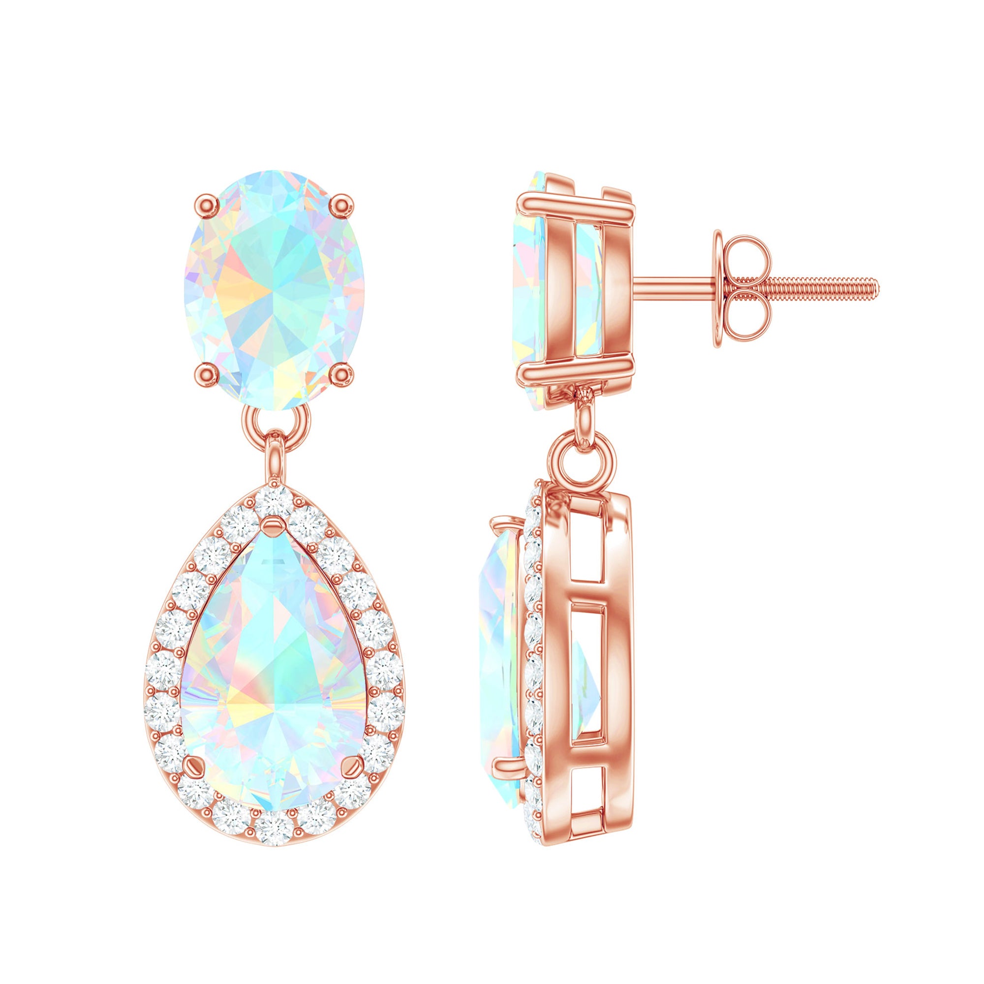 Classic Ethiopian Opal Dangle Earrings with Diamond Stones Ethiopian Opal - ( AAA ) - Quality - Rosec Jewels