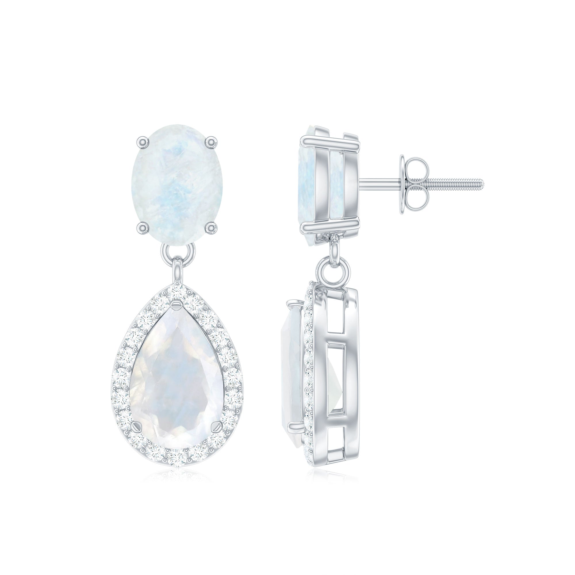 4.75 CT Classic Moonstone Dangle Earrings with Diamond Moonstone - ( AAA ) - Quality - Rosec Jewels