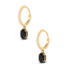 Oval Black Onyx and Diamond Hoop Drop Earrings Black Onyx - ( AAA ) - Quality - Rosec Jewels