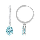 3.25 CT Oval Cut Aquamarine Hoop Drop Earrings with Moissanite Aquamarine - ( AAA ) - Quality - Rosec Jewels