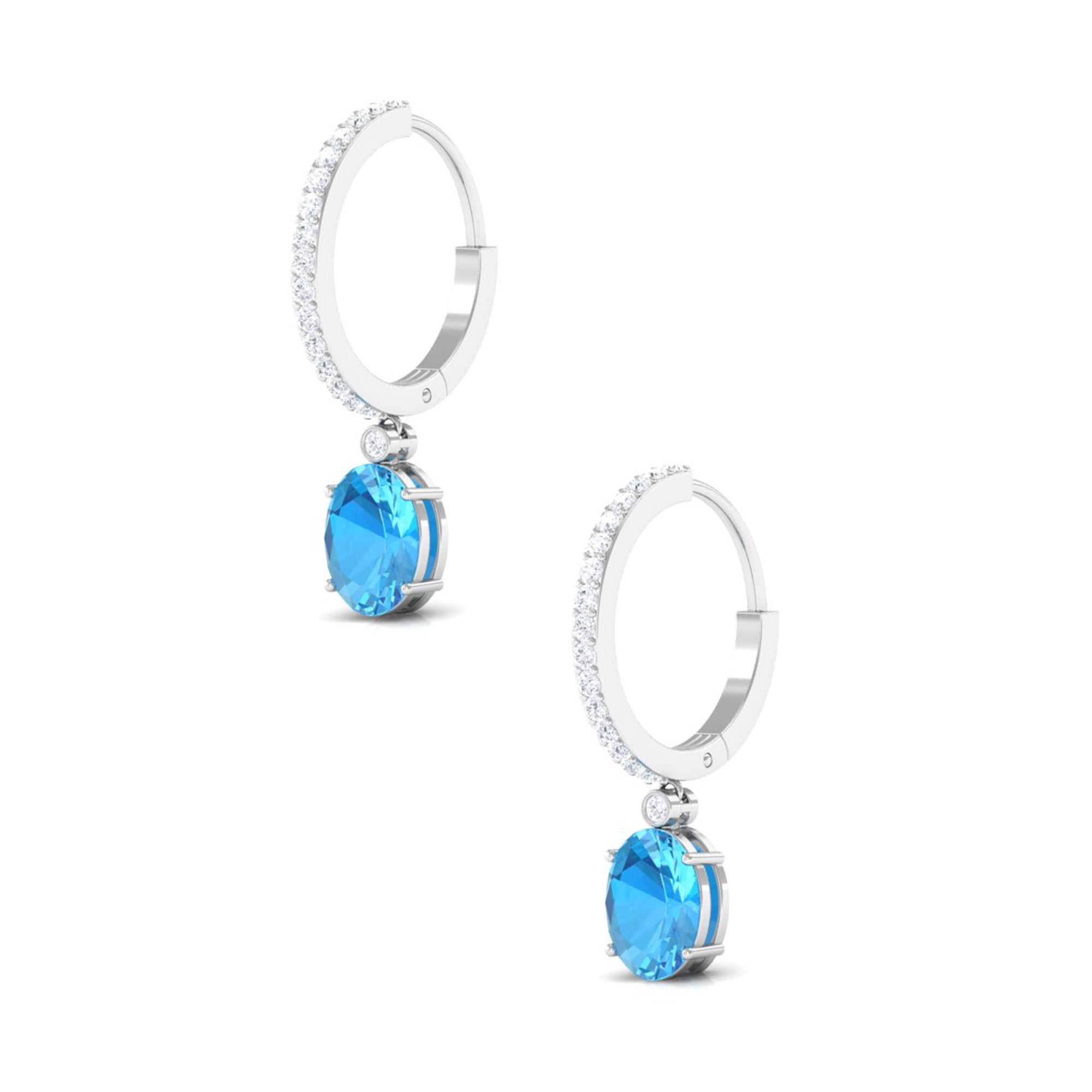 Oval Swiss Blue Topaz and Diamond Hoop Drop Earrings Swiss Blue Topaz - ( AAA ) - Quality - Rosec Jewels