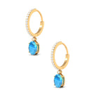 Oval Swiss Blue Topaz and Diamond Hoop Drop Earrings Swiss Blue Topaz - ( AAA ) - Quality - Rosec Jewels