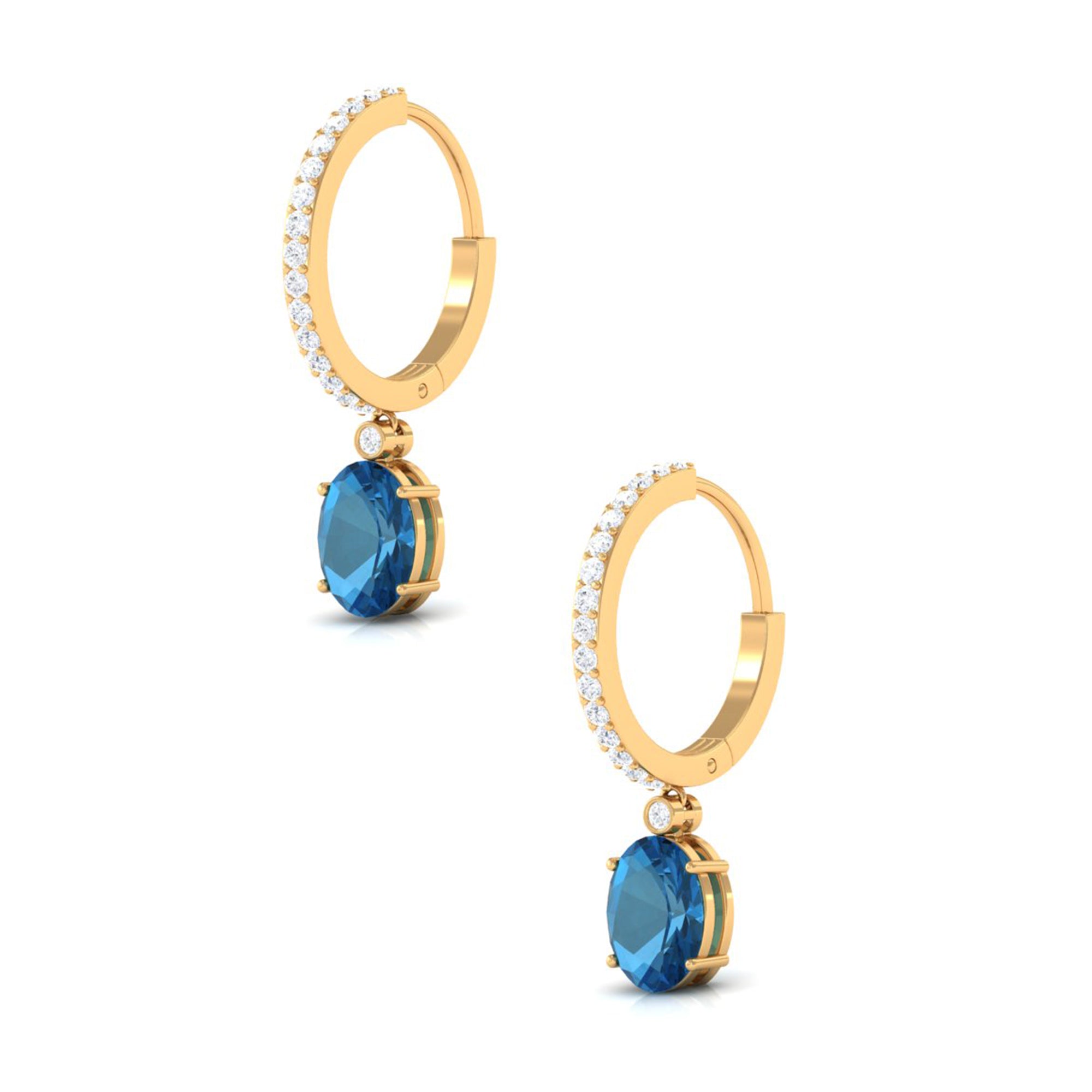 Oval London Blue Topaz and Diamond Hoop Drop Earrings London Blue Topaz - ( AAA ) - Quality - Rosec Jewels