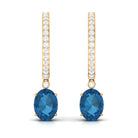 Oval London Blue Topaz and Diamond Hoop Drop Earrings London Blue Topaz - ( AAA ) - Quality - Rosec Jewels