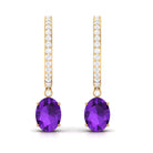 Oval Amethyst Hinged Hoop Drop Earrings with Diamond Amethyst - ( AAA ) - Quality - Rosec Jewels