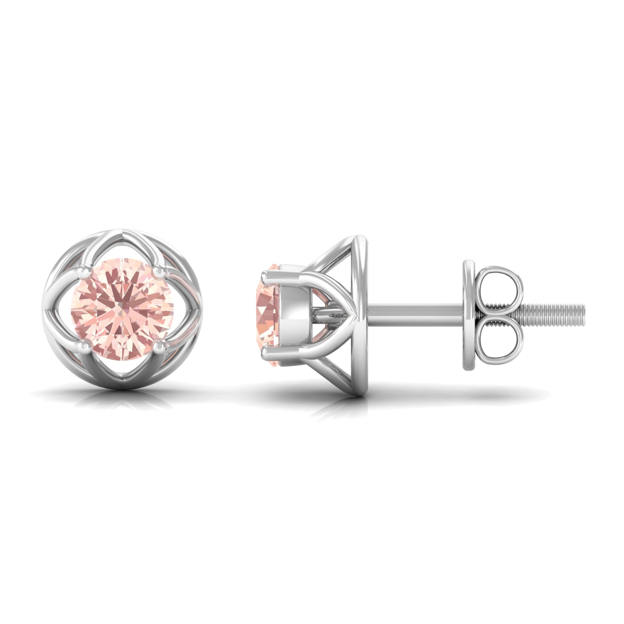 Solitaire Morganite Flower Stud Earrings Morganite - ( AAA ) - Quality - Rosec Jewels