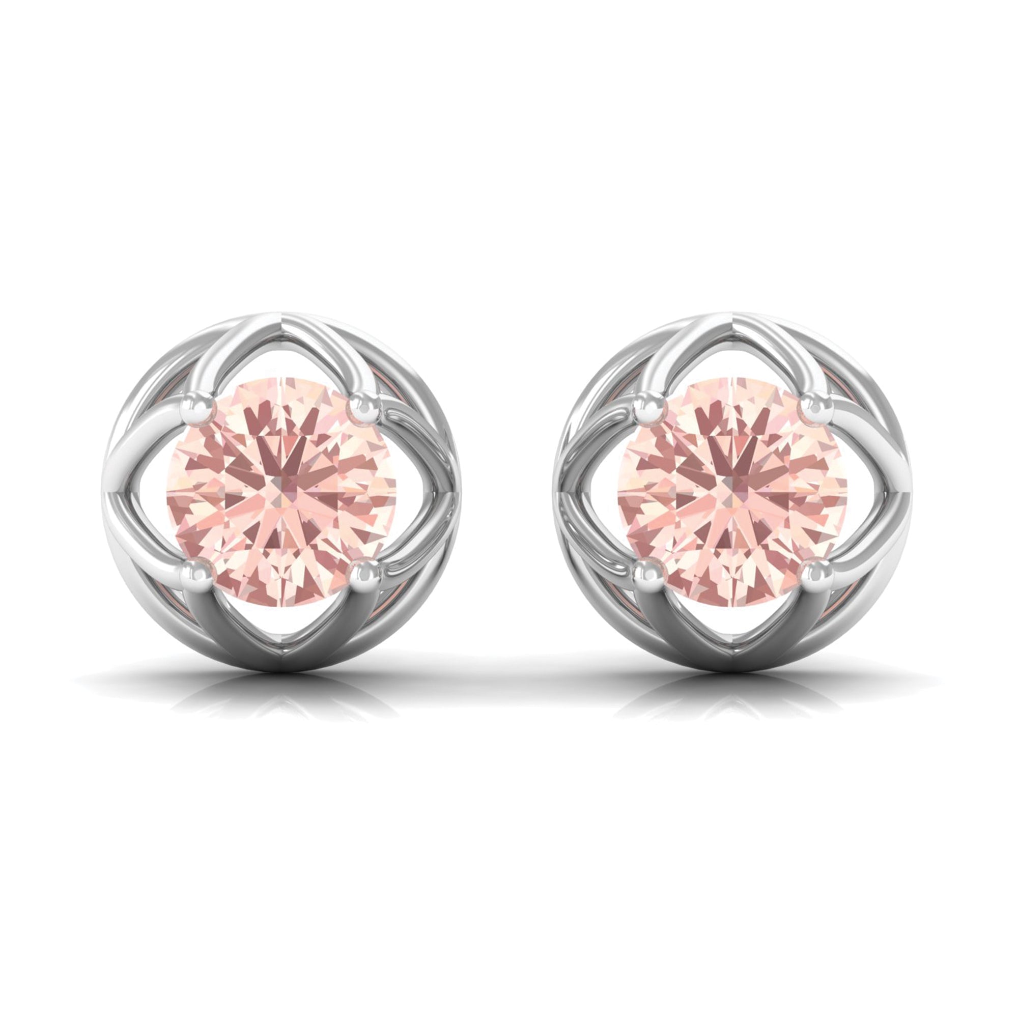 Solitaire Morganite Flower Stud Earrings Morganite - ( AAA ) - Quality - Rosec Jewels