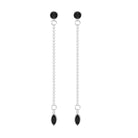 Minimal Bezel Set Created Black Diamond Chain Dangle Earrings Lab Created Black Diamond - ( AAAA ) - Quality - Rosec Jewels