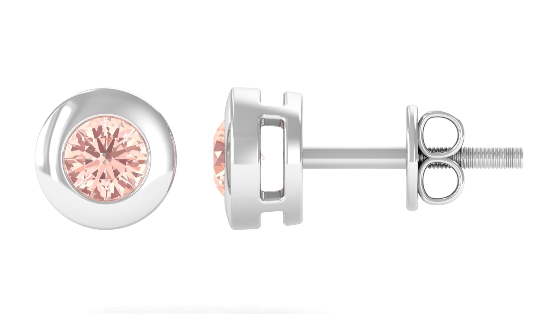 Round Cut Morganite Solitaire Stud Earrings in Bezel Setting Morganite - ( AAA ) - Quality - Rosec Jewels