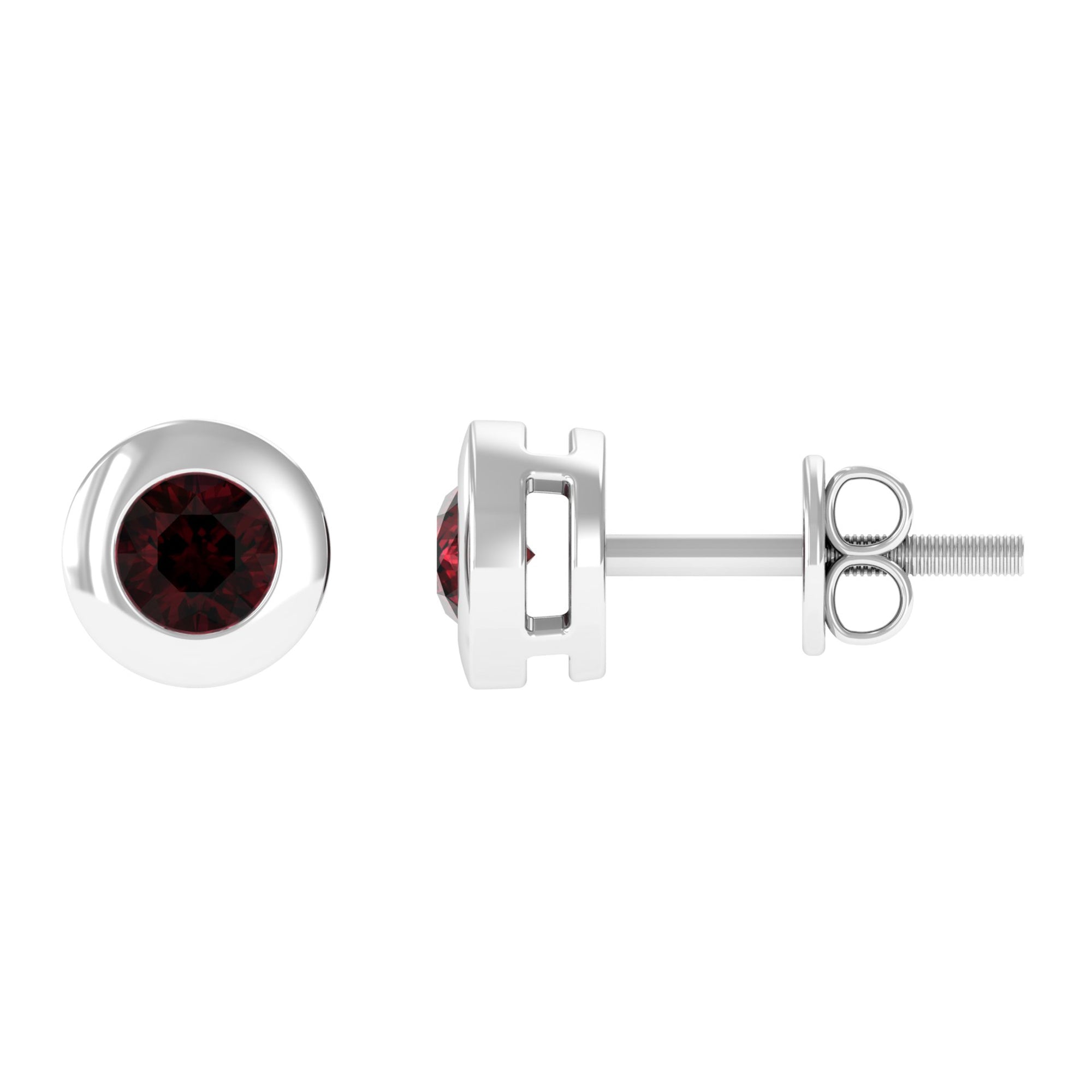 Garnet Solitaire Stud Earrings in Bezel Setting Garnet - ( AAA ) - Quality - Rosec Jewels