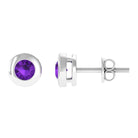 Genuine Violet Amethyst Solitaire Stud Earrings in Bezel Setting Amethyst - ( AAA ) - Quality - Rosec Jewels