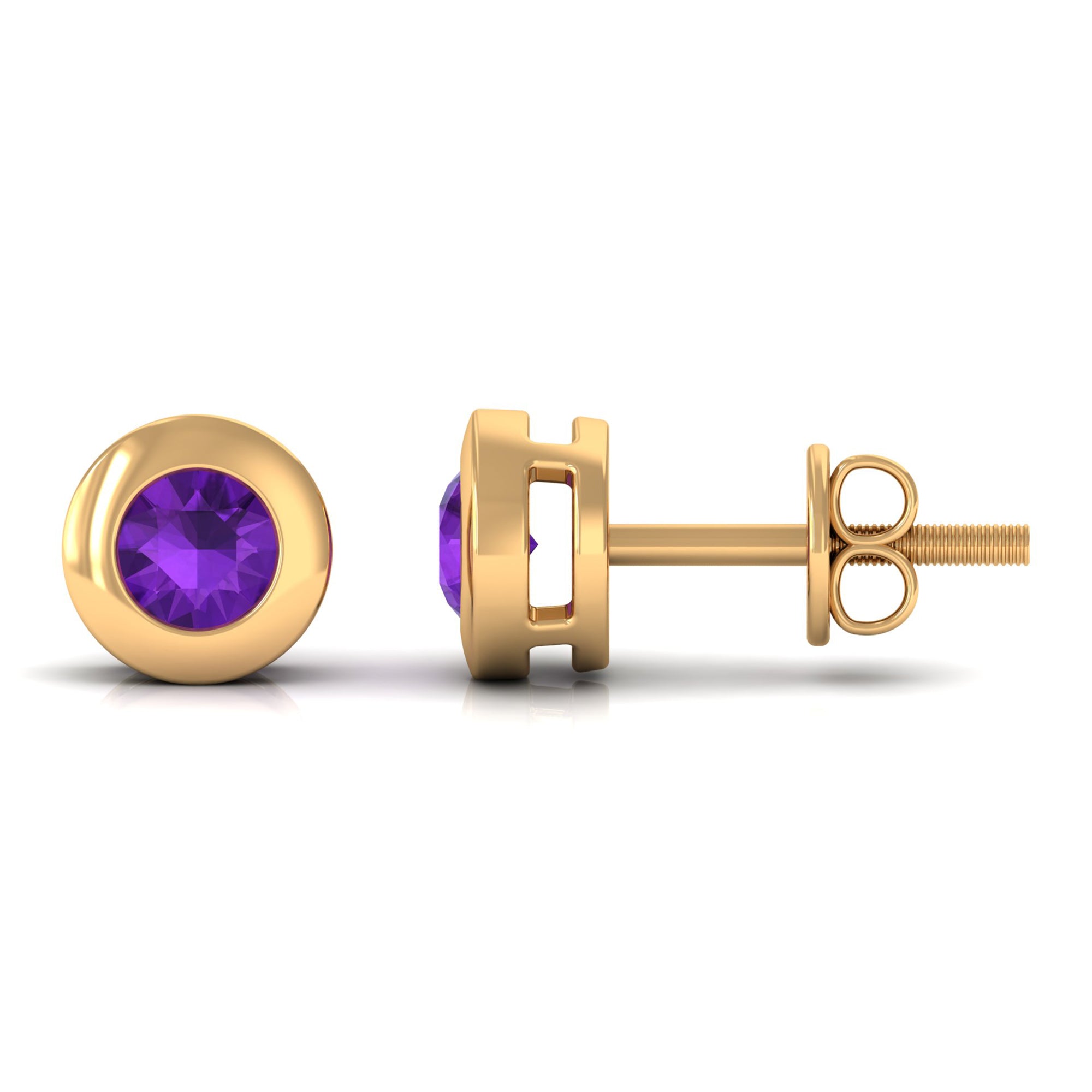 Genuine Violet Amethyst Solitaire Stud Earrings in Bezel Setting Amethyst - ( AAA ) - Quality - Rosec Jewels