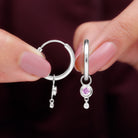 0.25 CT Simple Pink Sapphire Hoop Drop Earrings with Diamond Pink Sapphire - ( AAA ) - Quality - Rosec Jewels