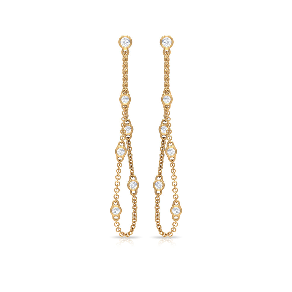 1/2 CT Bezel Set Diamond Drop Chain Earrings Diamond - ( HI-SI ) - Color and Clarity - Rosec Jewels