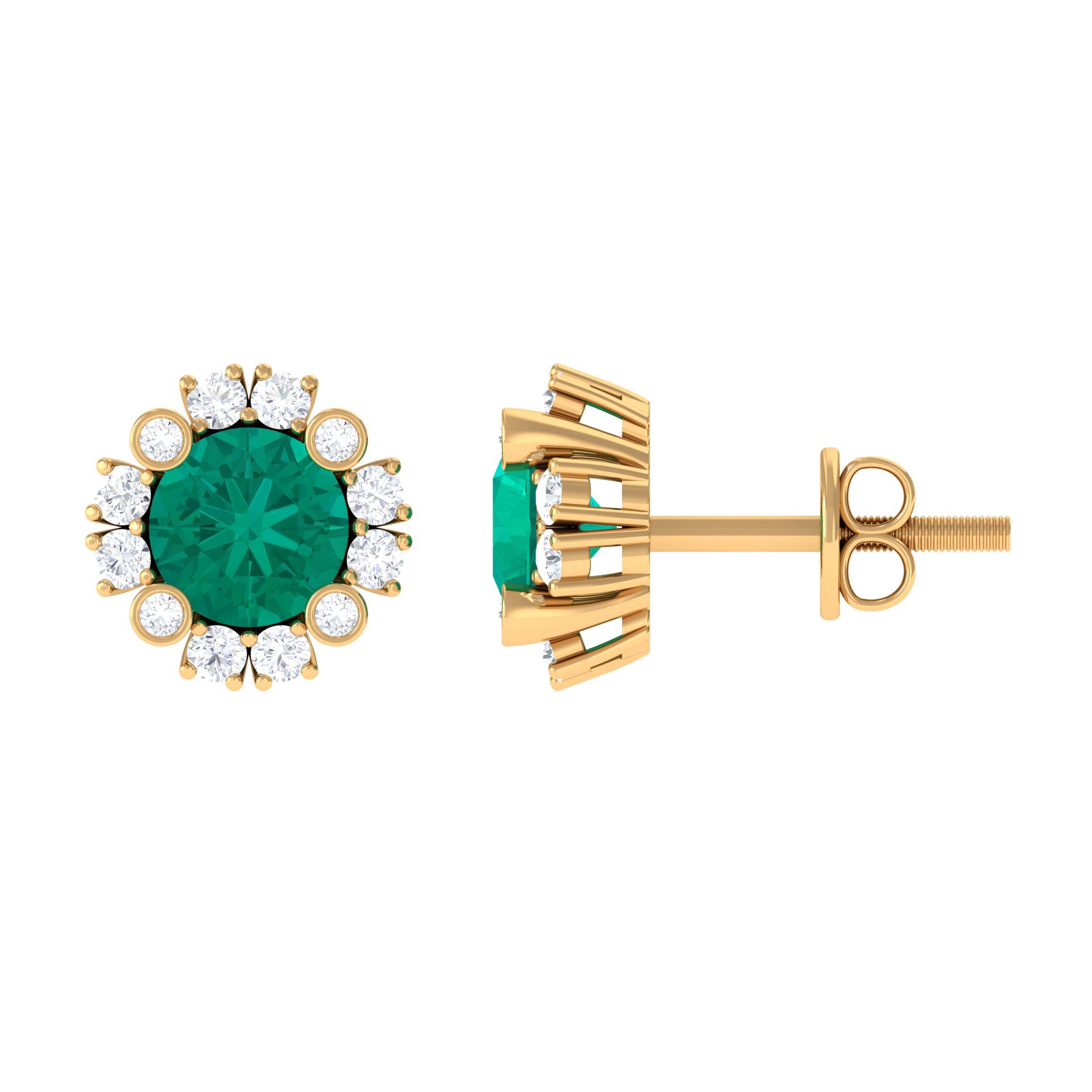 1.50 CT Emerald Classic Stud Earrings with Diamond Accent Emerald - ( AAA ) - Quality - Rosec Jewels