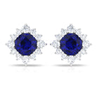 1.25 CT Blue Sapphire Solitaire Stud Earrings with Diamond Halo Blue Sapphire - ( AAA ) - Quality - Rosec Jewels