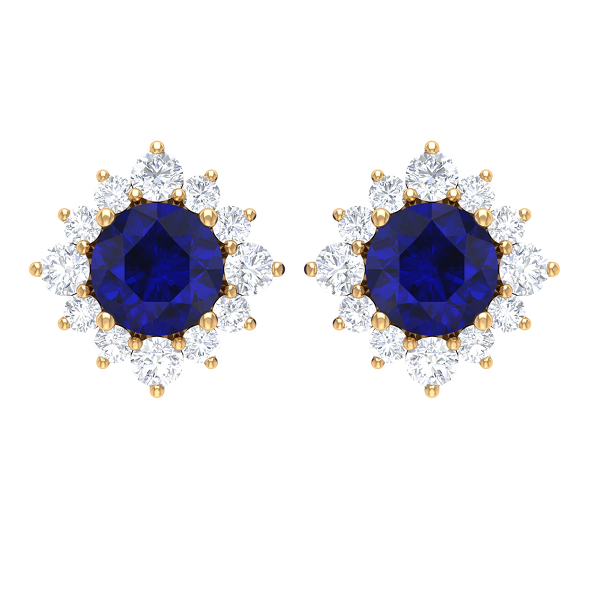 1.25 CT Blue Sapphire Solitaire Stud Earrings with Diamond Halo Blue Sapphire - ( AAA ) - Quality - Rosec Jewels