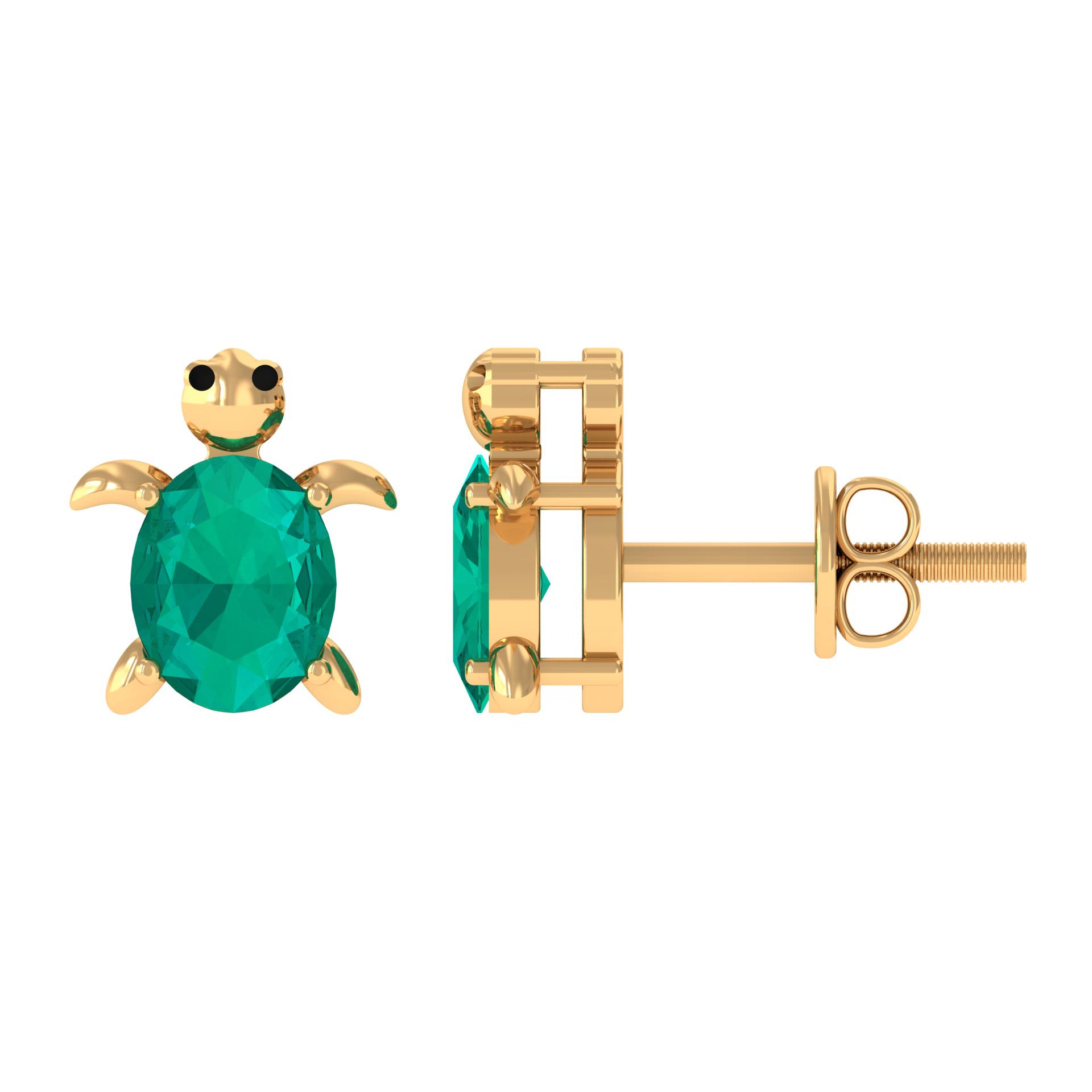 0.75 CT Oval Shaped Emerald Solitaire Turtle Stud Earrings Emerald - ( AAA ) - Quality - Rosec Jewels