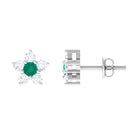 3/4 CT Emerald and Diamond Flower Cluster Stud Earring Emerald - ( AAA ) - Quality - Rosec Jewels