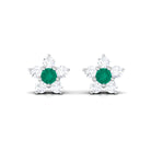 3/4 CT Emerald and Diamond Flower Cluster Stud Earring Emerald - ( AAA ) - Quality - Rosec Jewels