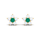 3/4 CT Emerald and Diamond Flower Cluster Stud Earring Emerald - ( AAA ) - Quality - Rosec Jewels