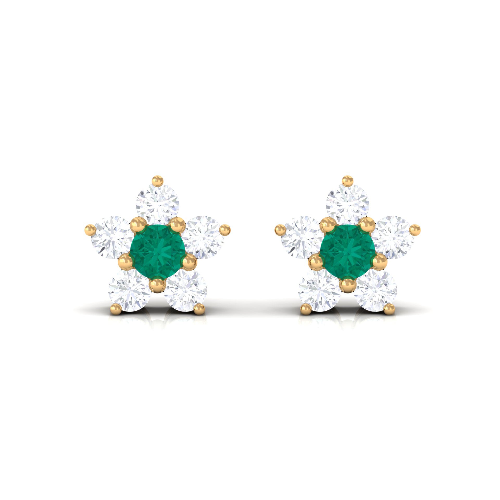 3/4 CT Emerald and Diamond Flower Cluster Stud Earring Emerald - ( AAA ) - Quality - Rosec Jewels