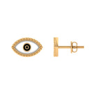 Enamel Evil Eye Gold Stud Earrings with Milgrains 18K Yellow Gold - Rosec Jewels