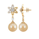 11.50 CT Diamond Floral Earrings with South Sea Pearl Drop South Sea Pearl - ( AAA ) - Quality - Rosec Jewels