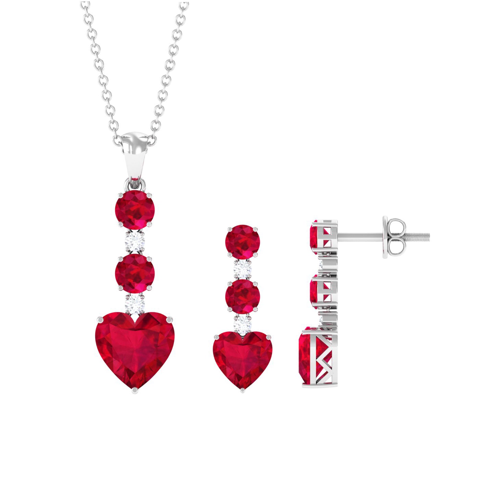 Rosec Jewels-Lab Created Ruby Heart and Zircon Dangle Jewelry Set