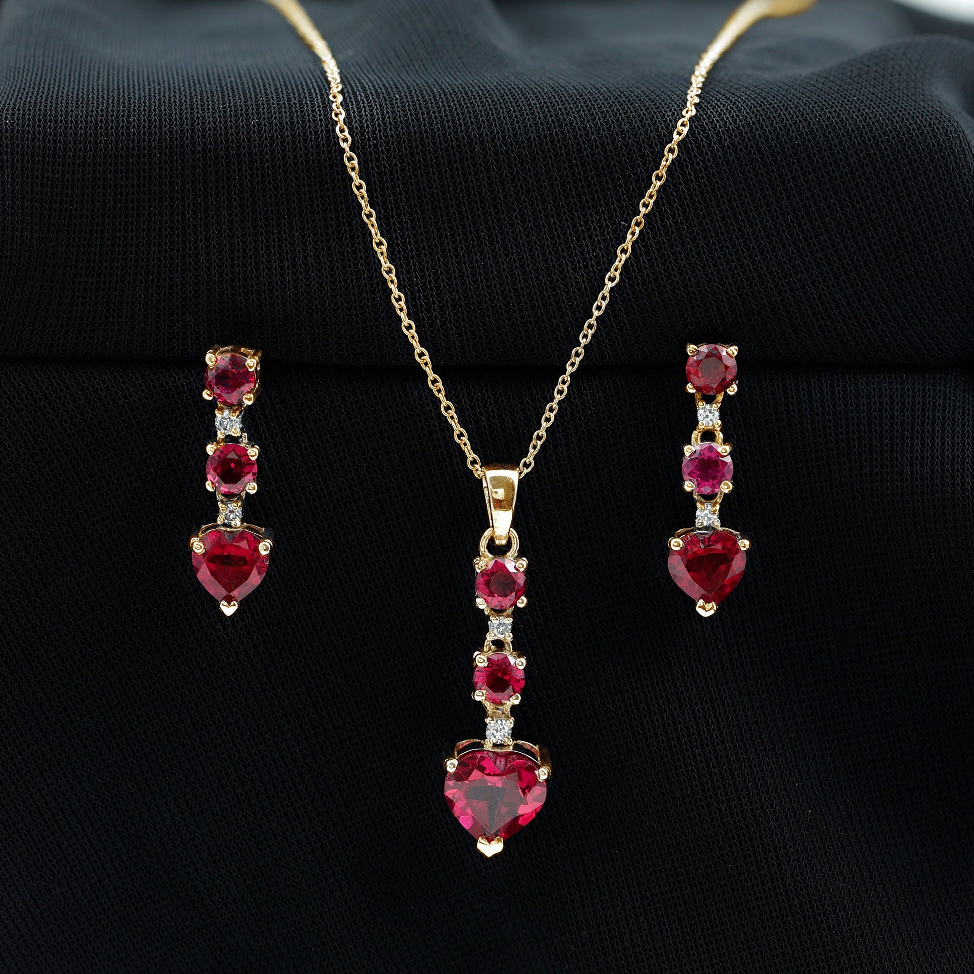 Rosec Jewels-Lab Created Ruby Heart and Zircon Dangle Jewelry Set