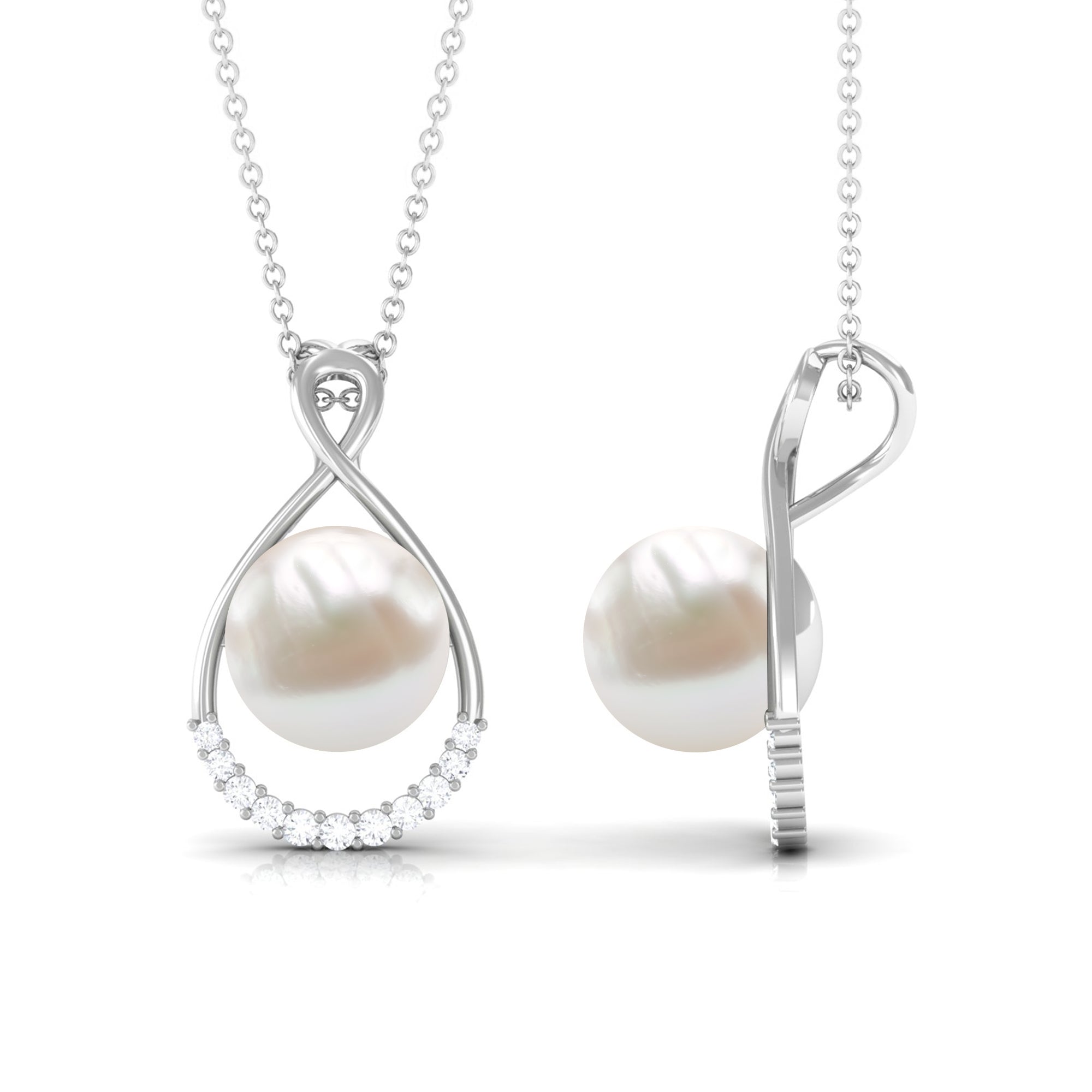 Freshwater Pearl and Diamond Pendant Necklace Freshwater Pearl - ( AAA ) - Quality - Rosec Jewels