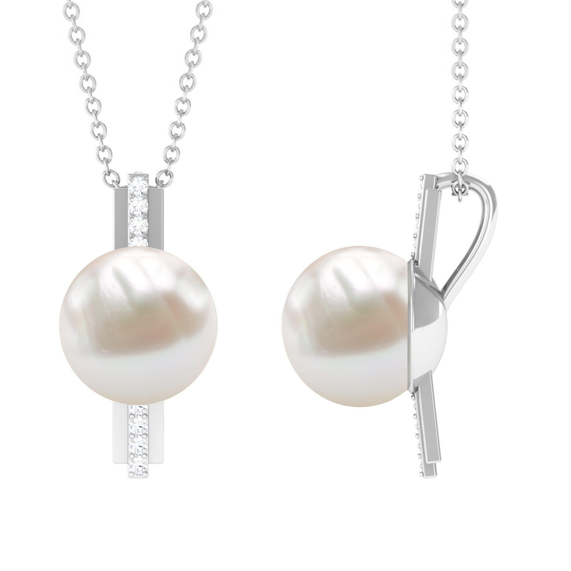 Rosec Jewels-Freshwater Pearl Solitaire and Diamond Contemporary Pendant