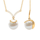 Rosec Jewels-Real Freshwater Pearl Drop Necklace with Diamond