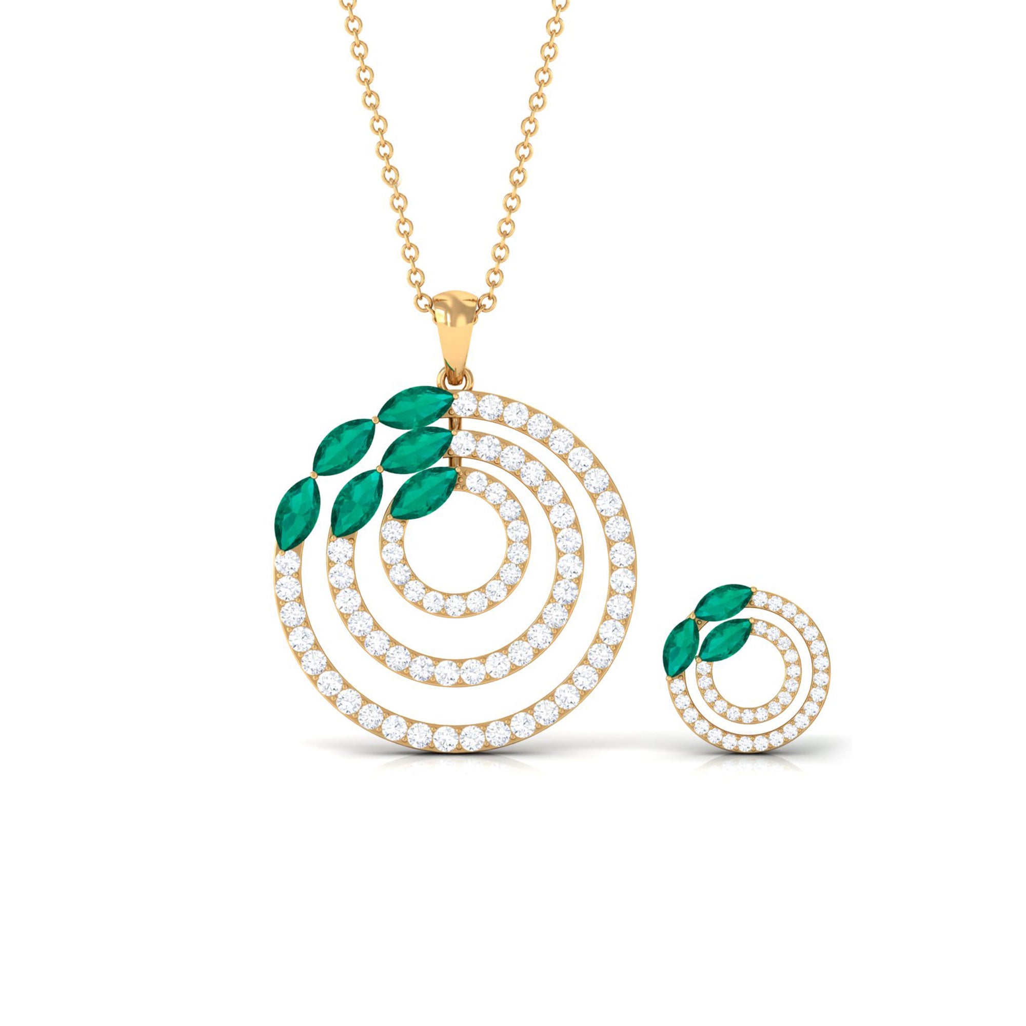 Natural Emerald and Moissanite Cocktail jewelry Set in Gold Emerald - ( AAA ) - Quality - Rosec Jewels