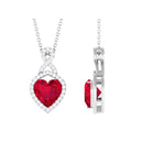 2.25 CT Heart Shape Created Ruby Pendant with Moissanite Accent Lab Created Ruby - ( AAAA ) - Quality - Rosec Jewels