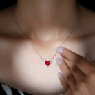 Created Ruby Devil Silver Heart Necklace with Zircon - Rosec Jewels